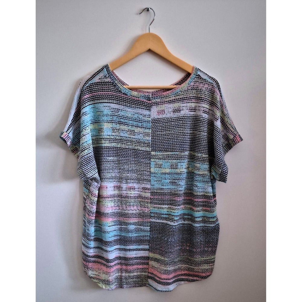 First Love Knit Top‎ Womens L Multi Color Striped Excellent Dolman High Low Hem - Picture 3 of 6